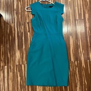 Teal knee length dress with pockets from J Crew.